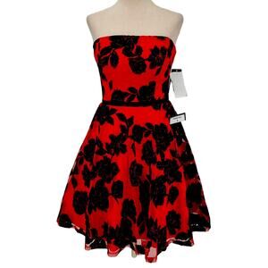 CITY STUDIOS sz 7 Juniors' Red Black Flocked Fit & Flare Dress NWT B138